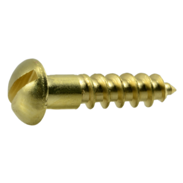 #6 x 1/2" Slotted Round Head, Wood Screw, Brass 