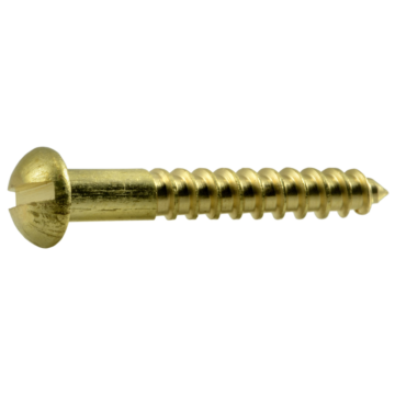 #6 x 1" Slotted Round Head, Wood Screw, Brass 