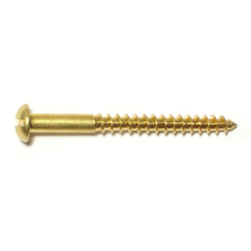 #6 x 1-1/2" Slotted Round Head, Wood Screw, Brass 