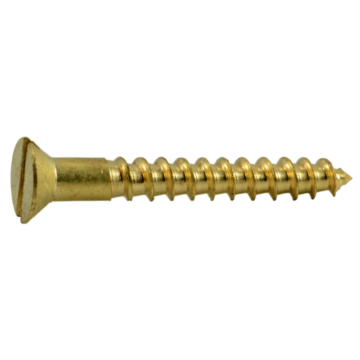 #4 x 7/8" Slotted Flat Head, Wood Screw, Brass 