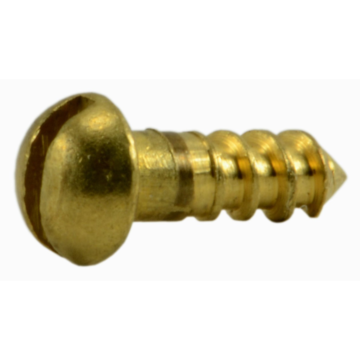 #2 x 1/4" Slotted Round Head, Wood Screw, Brass 