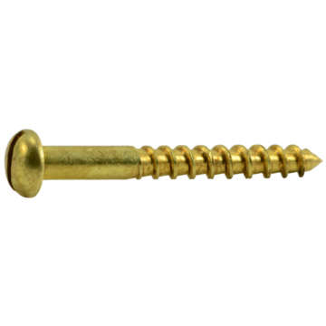 #4 x 1" Slotted Round Head, Wood Screw, Brass 