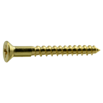 #6 x 1-1/4" Slotted Flat Head, Wood Screw, Brass 