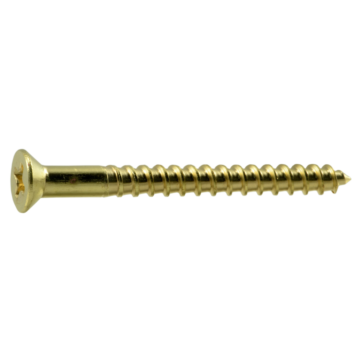 #6 x 1-1/2" Slotted Flat Head, Wood Screw, Brass 