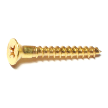 #8 x 1-1/4" Slotted Flat Head, Wood Screw, Brass 