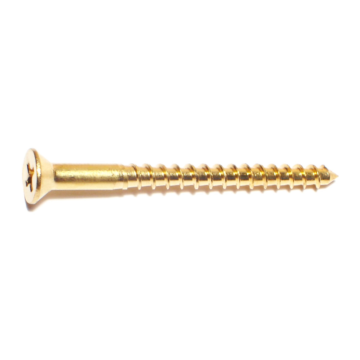 #8 x 2" Slotted Flat Head, Wood Screw, Brass 