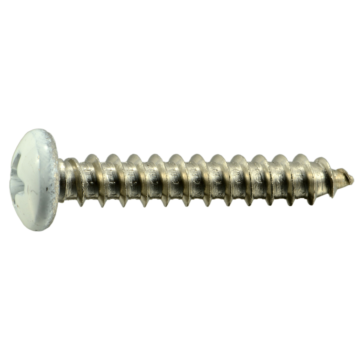 #8 x 1" Phillips Pan Head, Sheet Metal Screw, Stainless Steel, White 