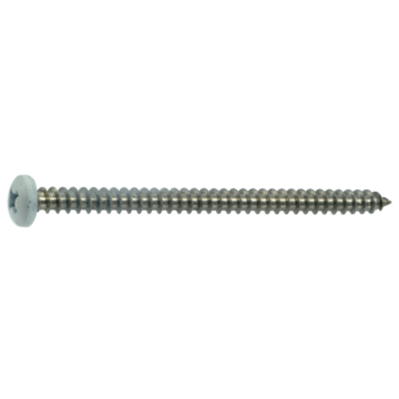 #8 x 2-1/2" Phillips Pan Head, Sheet Metal Screw, Stainless Steel, White 