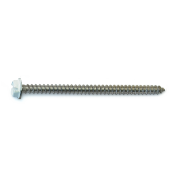 #8 x 2-1/2" Slotted Hex Head, Sheet Metal Screw, Stainless Steel, White 