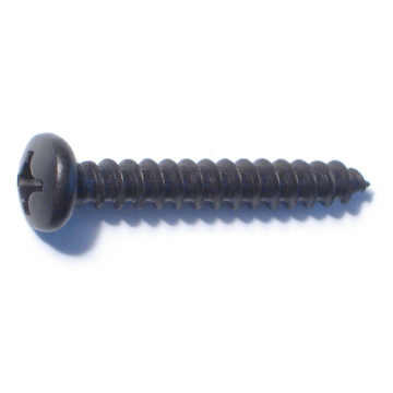 #12 x 1-1/2" Phillips Pan Head, Sheet Metal Screw, Zinc, Black 