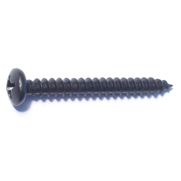 #12 x 2" Phillips Pan Head, Sheet Metal Screw, Zinc, Black 