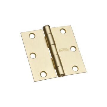 National Hardware Door Hinge 3 in, Square Corner, Removable Pin, Full Mortise, Brass, 2pk