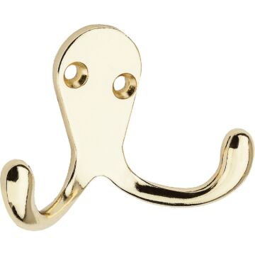 National Hardware Brass Double Clothes Wardrobe Hook, 2 per Card