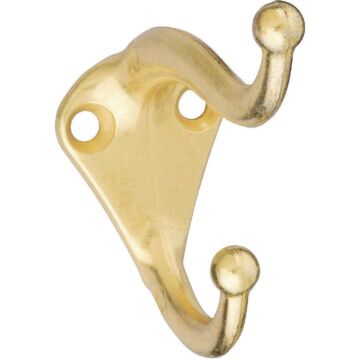 National Bright Brass Stock  Coat & Hat Wardrobe Hook, (2-Pack)