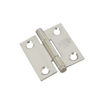 National Hardware Door Hinge 1-1/2 in, Square Corner, Removable Pin, Full Mortise, SS, 2pk