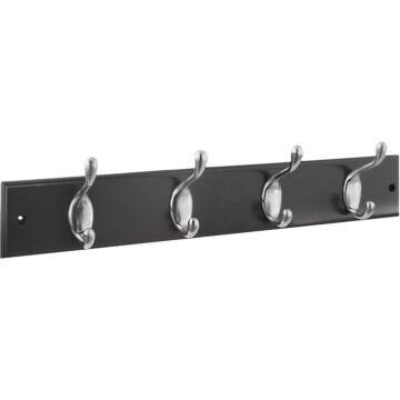 National Hardware 18 In. 4-Hook Satin Nickel/Black Hook Rail