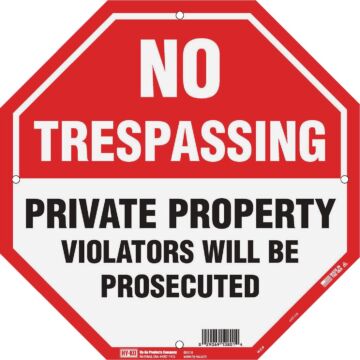 HY-KO Hy-Ko 12 x 12 Plastic Sign, No Trespassing/Private Property