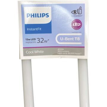Philips Lighting Philips InstantFit 32W Equivalent 24 In. Cool White T8 U-Bent Bi-Pin LED Tube Light Bulb