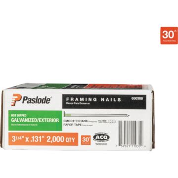 Paslode 3-1/4 In. x 0.113 In. 30 Degree Paper Tape Hot Dipped Galvanized Smooth Shank RounDrive Framing Nails (2000 Ct.)