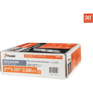Paslode 3-1/4 In. x 0.131 In.  30 Degree Paper Tape Brite Smooth Shank RounDrive Framing Nails (2500 Ct.)