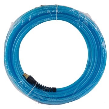 Flexeel Hose, 1/4" x 50', 1/4" MPT Reusable Strain Relief Fittings, Transparent Blue