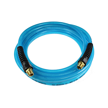 Flexeel Hose, 3/8" x 25', 1/4" MPT Reusable Strain Relief Fittings, Transparent Blue