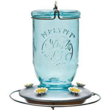 Perky-Pet Glass Bird Feeder w/ 5-Ports/Perches (Blue) 32 oz