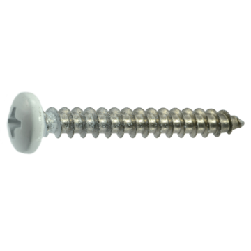 #10 x 1-1/2" Phillips Pan Head, Sheet Metal Screw, Stainless Steel, White 