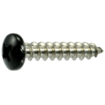 #10 x 1" Phillips Pan Head, Sheet Metal Screw, Stainless Steel, Black 