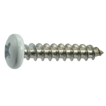 #10 x 1" Phillips Pan Head, Sheet Metal Screw, Stainless Steel, White 