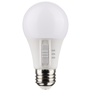 Satco 9 Watt A19 LED - Medium Base - CCT Selectable - Frost Finish - 90 CRI - 120 Volt - 4 Pack