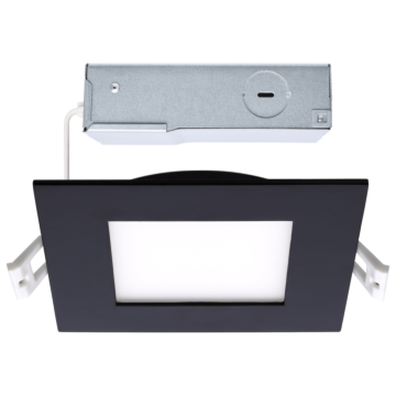 10 Watt LED Direct Wire Downlight - 4-Inch - CCT Selectable - Square - Remote Driver - Black Finish