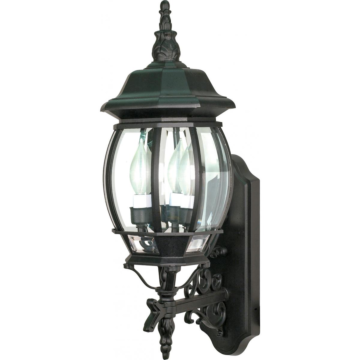 Satco Central Park - 3 Light 22" Wall Lantern with Clear Beveled Glass - Textured Black Finish