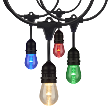 Satco 48Ft - LED String Light - 15-S14 lamps - 12 Volts - RGBW with Infrared Remote
