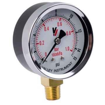 Valley Industries 2-1/2 in 0 - 15 psi 1/4 in MNPT Dual Scale Pressure Gauge