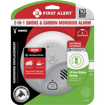 First Alert 2-In-1 10-Year Locked Battery Backup Ionization AC/DC Smoke & Carbon Monoxide Alarm