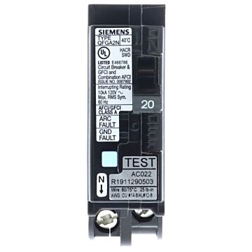 Siemens BRKR QFGA2N AFCI/GFCI 1P 120V 20A 10kA