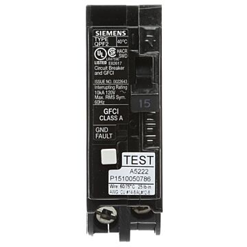 Siemens BRKR QPF2 GFCI 5mA 1P 120V 15A 10KA