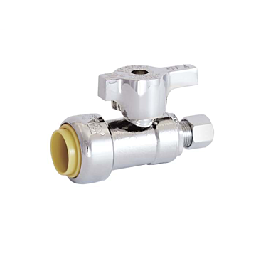 Legend Valve 1/2 Push Fit x 1/4" OD T-596NL InstaLoc II No Lead, DZR Chrome Brass 1/4 Turn Straight Stop Valve
