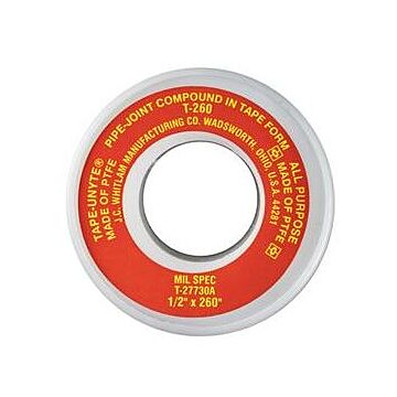 J.C. Whitlam TAPE-UNYTE® High-Density PTFE Tape, White 1/2" x 1296"