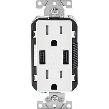 Pass & Seymour radiant® 3.1A USB Outlet, Type A, 15A, Tamper-Resistant, White