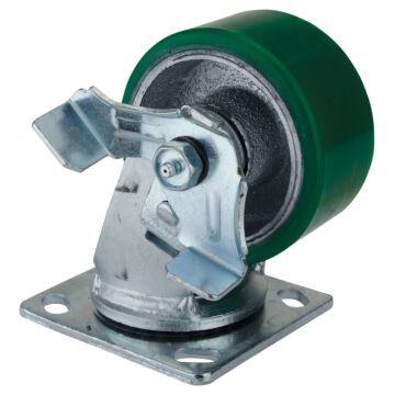 World Casters & Equipment Manufacturing 4" Poly/Cast Iron Swivel Caster with Brake