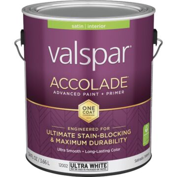 Valspar Accolade Premium Acrylic Paint & Primer (Satin - Ultra White Base) 1 gal