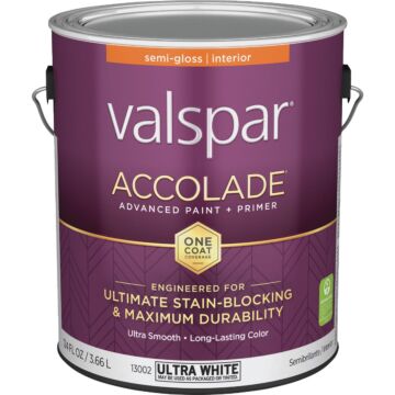 Valspar Accolade Premium Acrylic Paint & Primer (Semi-Gloss - Ultra White Base) 1 gal