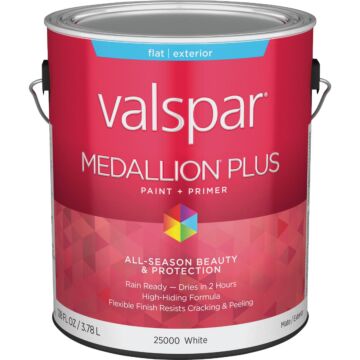  Valspar Medallion Plus Premium Paint & Primer Flat Exterior Paint, White, 1 Gal.