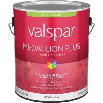 Valspar  Valspar Medallion Plus Premium Paint & Primer Satin Exterior Paint, White, 1 Gal.