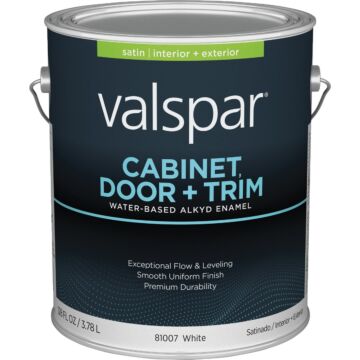 Valspar Cabinet, Door, & Trim Waterborne Alkyd Satin Interior/Exterior Enamel, White Base, 1 Gal.
