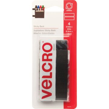 Velcro VELCRO Brand 3/4 In. x 3-1/2 In. Black Sticky Back Hook & Loop Strips (4 Ct.)