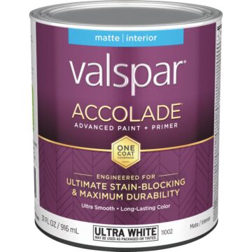 Valspar Accolade Premium Interior Paint & Primer (Matte - Ultra White Base) 1 qt.