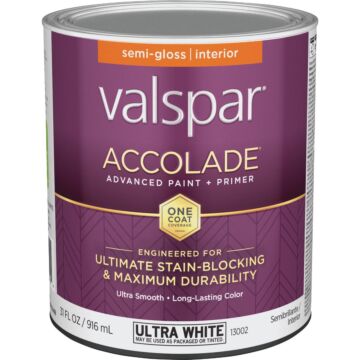 Valspar Accolade Premium Interior Paint & Primer (Semi-Gloss - Ultra White Base) 1 qt.